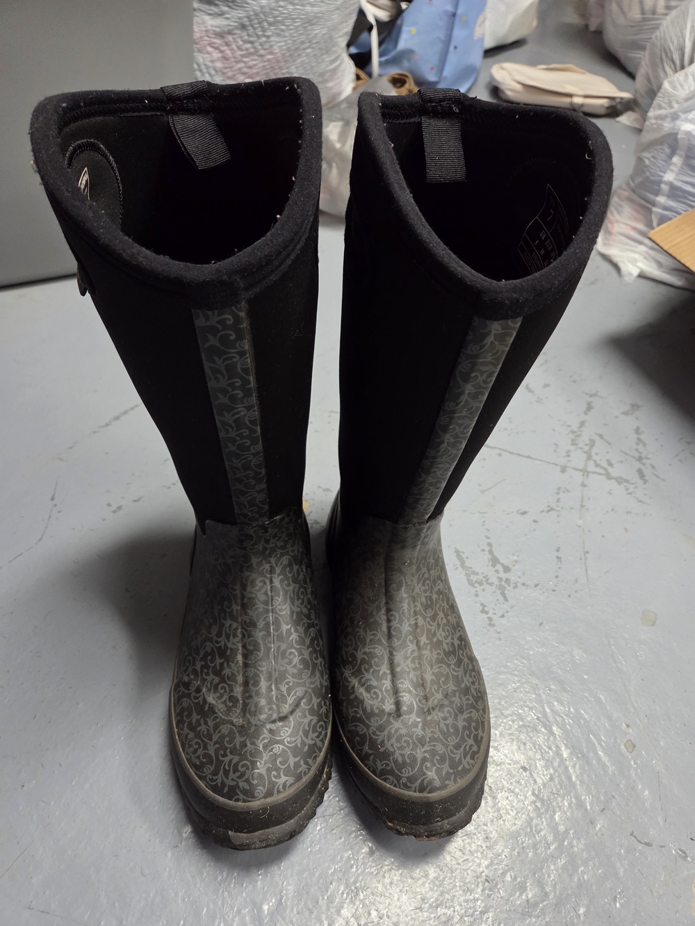 Gray Patterned Tall Rain Boots
